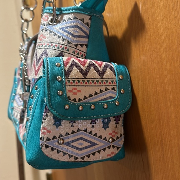 Turquoise studded, concealed shoulder bag - Picture 4 of 11